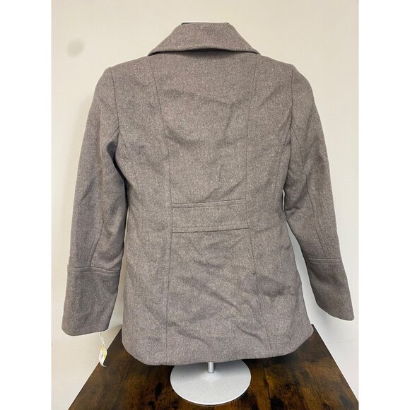 London Fog Women's Taupe Heather Double Breasted Peacoat Plaid Scarf Size PM NWT - Picture 5 of 7